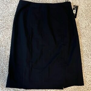 NWT Lafayette 148 Black Wool Suiting Skirt with Kick Flip Hem, 12